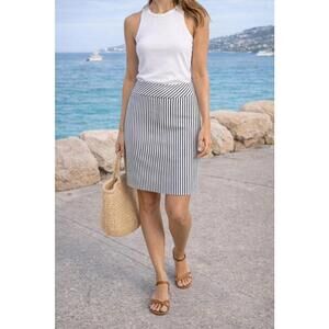 J.Crew Striped Skirt 2 Petite Navy White Pencil Coastal Summer Classic Preppy